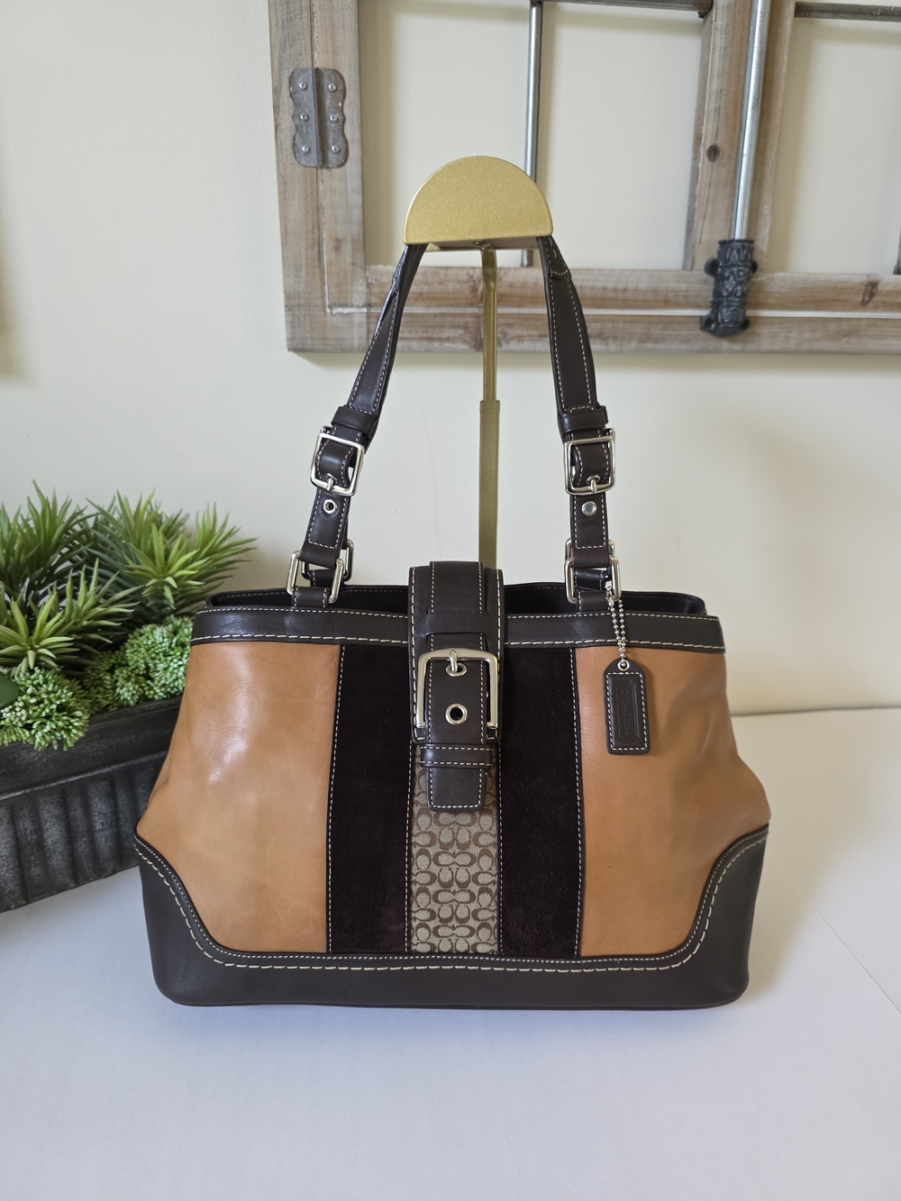 Vintage Coach Hamptons Carryall Tote Leather Suede Signature Shoulder Bag - Picture 15 of 16